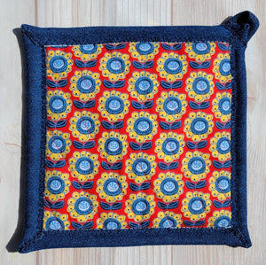 Pot Holders - Vintage Blue and Yellow Flowers