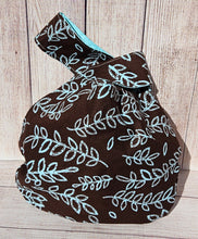 Load image into Gallery viewer, Large Knot Tote - Brown with Blue Leaves