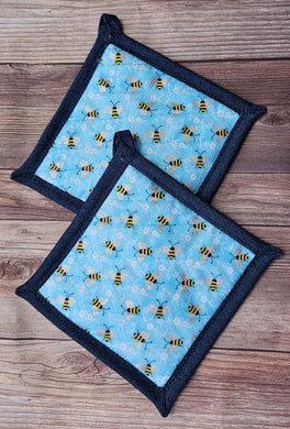 Pot Holders - Bees on Blue