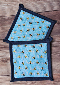 Pot Holders - Bees on Blue