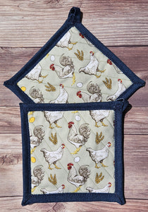 Pot Holders - Chickens on Green