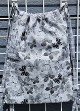 Load image into Gallery viewer, Cotton Drawstring Tote - Grey Butterflies II