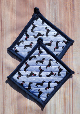 Pot Holders - Doxie Dogs on Grey