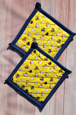 Pot Holders - Black/White/Red/Yellow Chickens