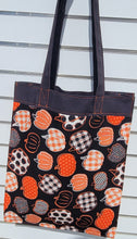 Load image into Gallery viewer, Large Market Tote with Pocket - Pumpkins on Black