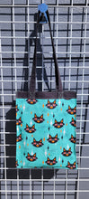 Load image into Gallery viewer, Large Market Tote with Pocket - Turquoise MCM Cats