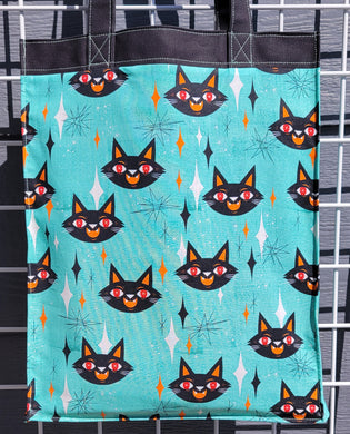 Large Market Tote with Pocket - Turquoise MCM Cats