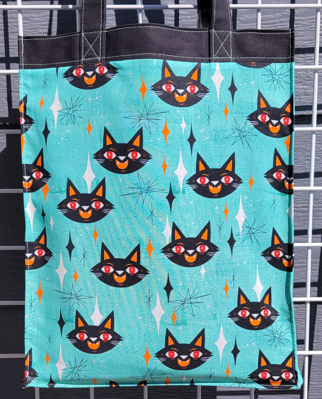 Large Market Tote with Pocket - Turquoise MCM Cats
