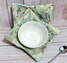 Load image into Gallery viewer, Bowl Cozies - Green and Brown Paisley