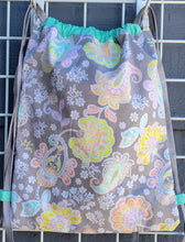 Load image into Gallery viewer, Cotton Drawstring Tote - Grey &amp; Pastel Paisley