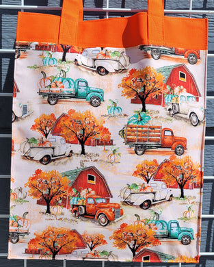 Large Market Tote with Pocket - Barns and Red Trucks