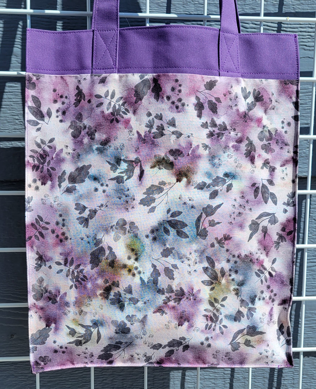 Large Market Tote with Pocket - Purple Batik with Leaves