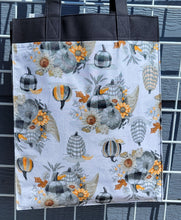 Load image into Gallery viewer, Large Market Tote with Pocket - Grey Plaid Pumpkins