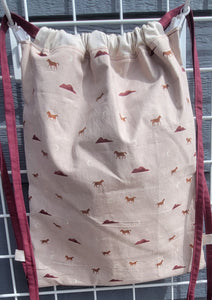 Large Cotton Drawstring Tote - Wild Horses