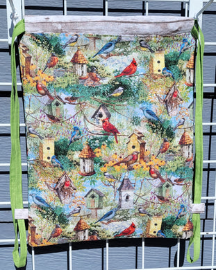 Cotton Drawstring Tote - Birdhouses