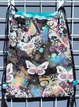 Load image into Gallery viewer, Cotton Drawstring Tote - Filigree Butterflies II