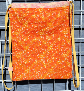 Cotton Drawstring Tote - Orange Flourish