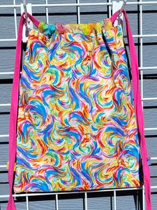 Cotton Drawstring Tote - Rainbow Swirl