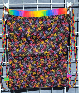 Cotton Drawstring Tote - Rainbows on Black