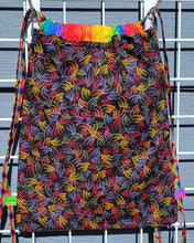 Load image into Gallery viewer, Cotton Drawstring Tote - Rainbows on Black