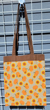 Load image into Gallery viewer, Large Market Tote with Pocket - Sunflowers on Grey Plaid