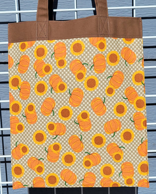 Large Market Tote with Pocket - Sunflowers on Grey Plaid
