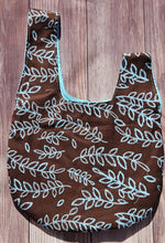 Load image into Gallery viewer, Large Knot Tote - Brown with Blue Leaves