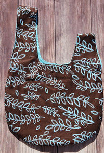 Large Knot Tote - Brown with Blue Leaves