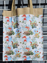 Load image into Gallery viewer, Large Market Tote with Pocket - Mushrooms and Hedgehogs