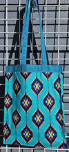 Load image into Gallery viewer, Large Market Tote with Pocket - Turquoise Southwest