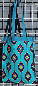 Large Market Tote with Pocket - Turquoise Southwest