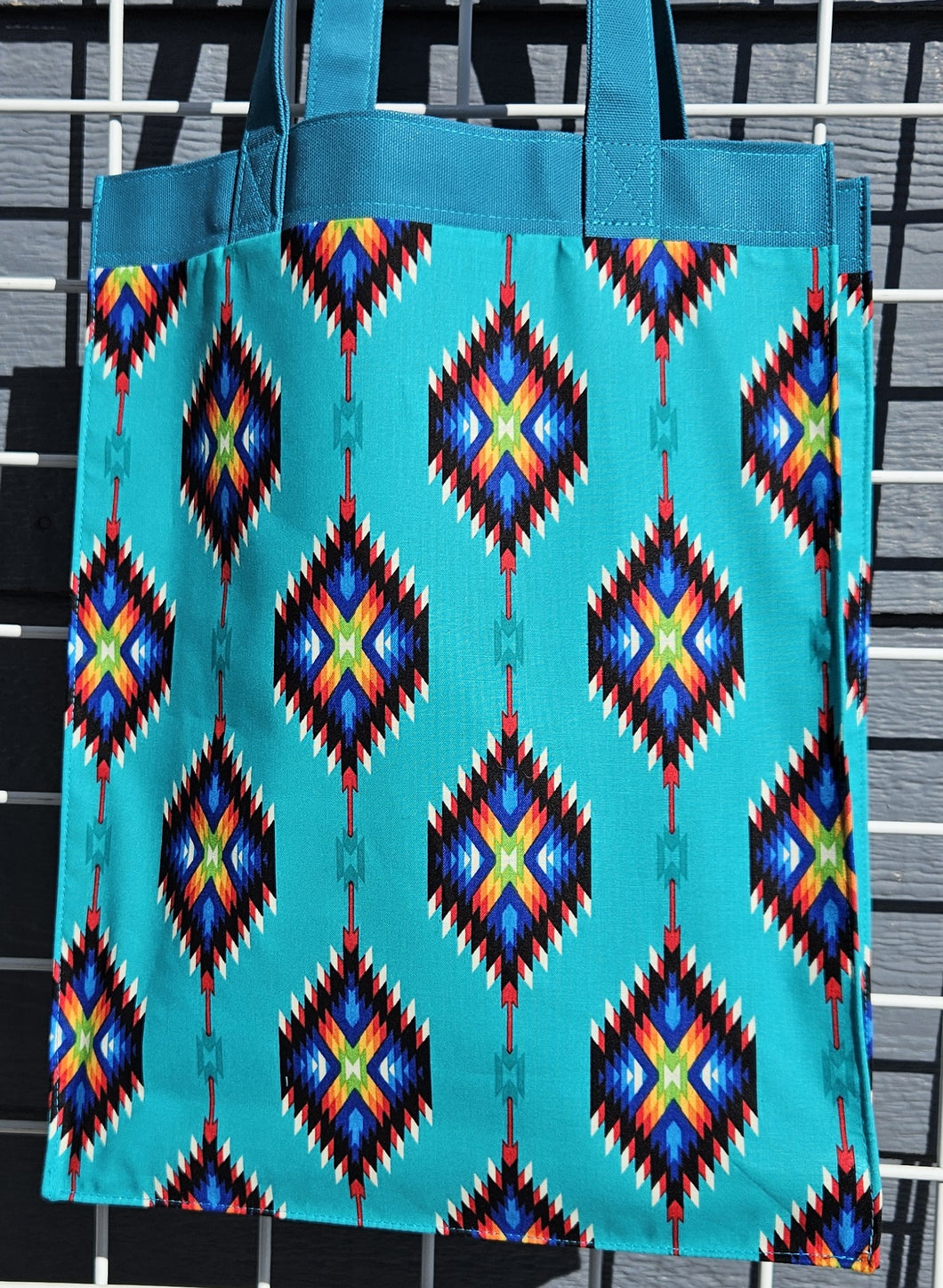 Large Market Tote with Pocket - Turquoise Southwest