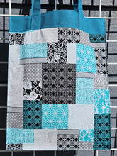 Load image into Gallery viewer, Large Market Tote with Pocket - Turquoise Patchwork