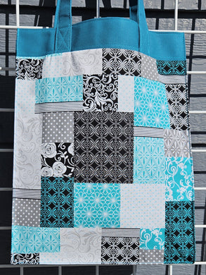 Large Market Tote with Pocket - Turquoise Patchwork