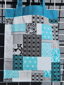 Large Market Tote with Pocket - Turquoise Patchwork