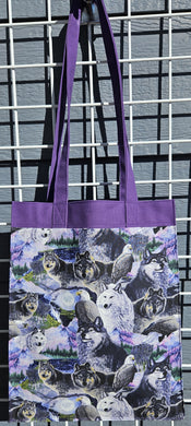 Large Market Tote with Pocket - Purple Wolves