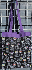 Large Market Tote with Pocket - Skeleton/Day of the Dead Cats