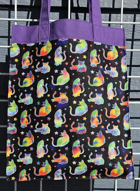 Large Market Tote with Pocket - Rainbow Cats