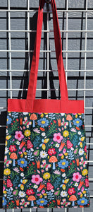 Large Market Tote with Pocket - Mushrooms and Flowers