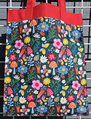 Large Market Tote with Pocket - Mushrooms and Flowers