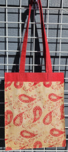 Load image into Gallery viewer, Large Market Tote with Pocket - Red and Tan Paisley Batik