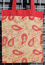 Load image into Gallery viewer, Large Market Tote with Pocket - Red and Tan Paisley Batik