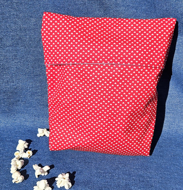 Reusable Popcorn Bag - Red Hearts