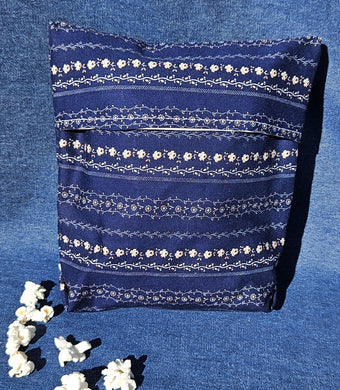 Reusable Popcorn Bag - Blue Floral Stripe