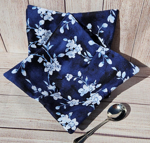 Bowl Cozies - White Flowers on Blue