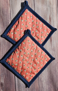 Pot Holders - Pink Smiling Bees