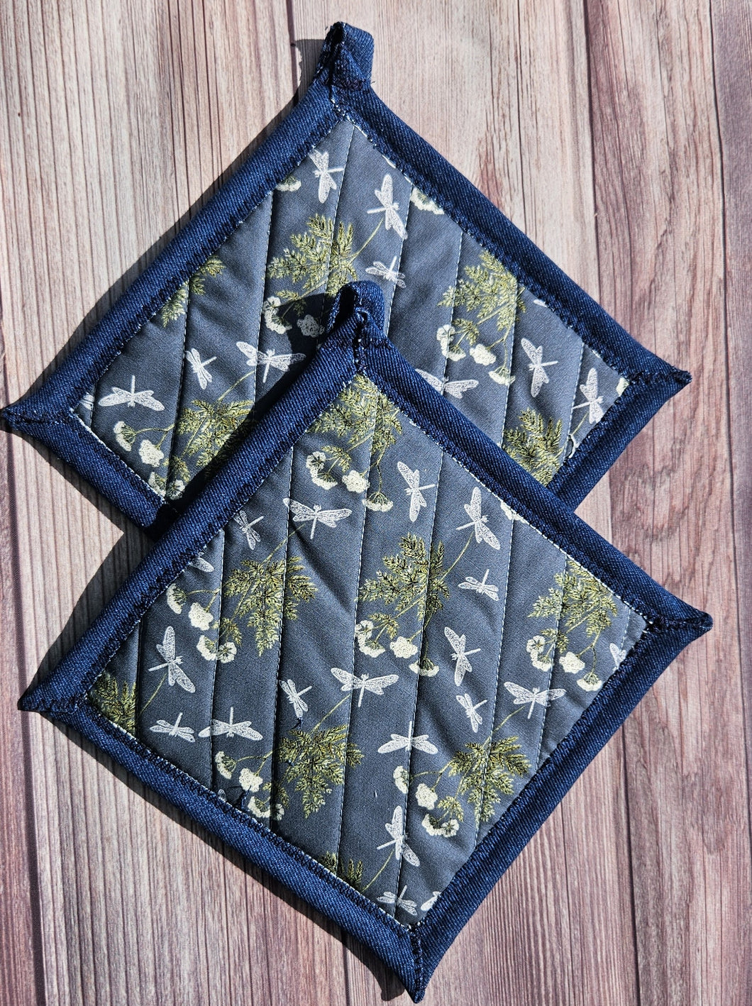 Pot Holders - Silver Dragonflies
