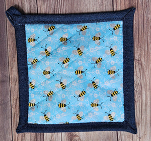 Pot Holders - Bees on Blue