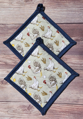 Pot Holders - Chickens on Green