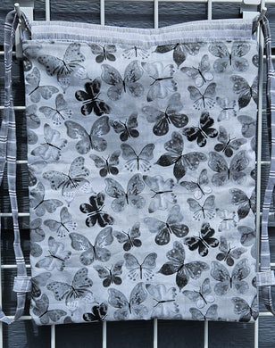 Cotton Drawstring Tote - Grey Butterflies II